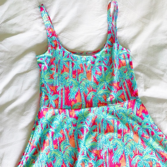 EUC Kaeli Smith Pink Orange And Blue Palm Tree Dress, Size Small - Picture 5 of 6